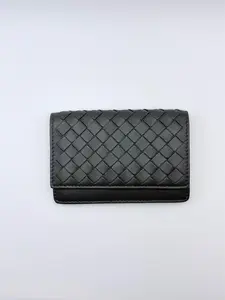 Pre-owned BOTTEGA VENETA Leather Small Leather Goods Pre Owend Cases and Covers Intrecciato Gray Card Case