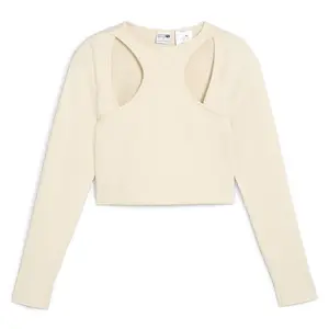 PUMA Womens Dare To Muted Motion Crew Neck Long Sleeve Shirt Casual Tops Casual Crew Neck - Beige