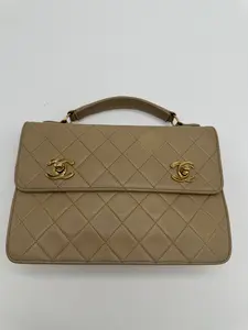 Pre-owned CHANEL Lambskin Leather Shoulder Bags Vintage Double Turnlock Small Briefcase bag in and 24K Gold Plated Hardware