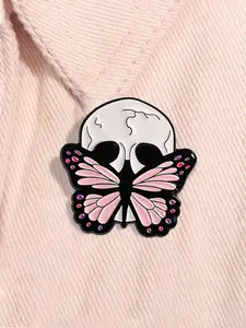 Halloween Skull Butterfly Enamel Pins Gothic Skeleton Head Mystical Butterfly Metal Brooch Lapel Backpack Badge Fashion Jewelry Accessories Gift for Friends Durable Metal Pins Jewellery