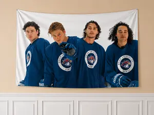 Vintage Hockey Team Tapestry Wall Hanging, Retro Athletic Room Decor, Cool Dorm Bedroom Fabric Poster, Modern Sports Aesthetic
