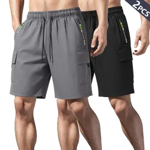 Men’s summer running shorts — new loose fit, lightweight, breathable, quick-drying casual athletic fitness bermuda shorts with a drawstring elastic waistband and zippered pockets; outdoor casual fashion, comfortable for summer gym workouts and training; V