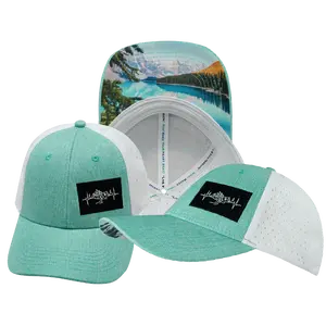 Mountains Hat - Low Profile - Ponytail - Teal / White - Laser Mesh