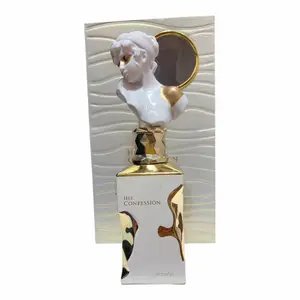 Her Confession Lattafa Perfume Bottle with Elegant Gold Accents and Unique Bust Design