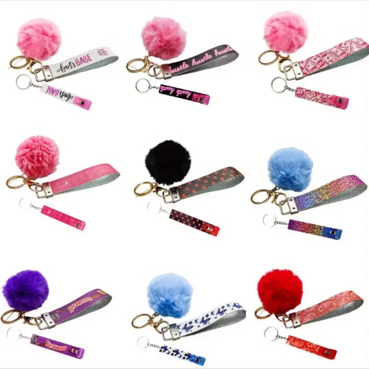 Card Grabber Bracelet Wristlet Keychain For Long Nails, 3 In 1 Card Puller For Long Nails With Pom Pom & Plastic Clip cute flower