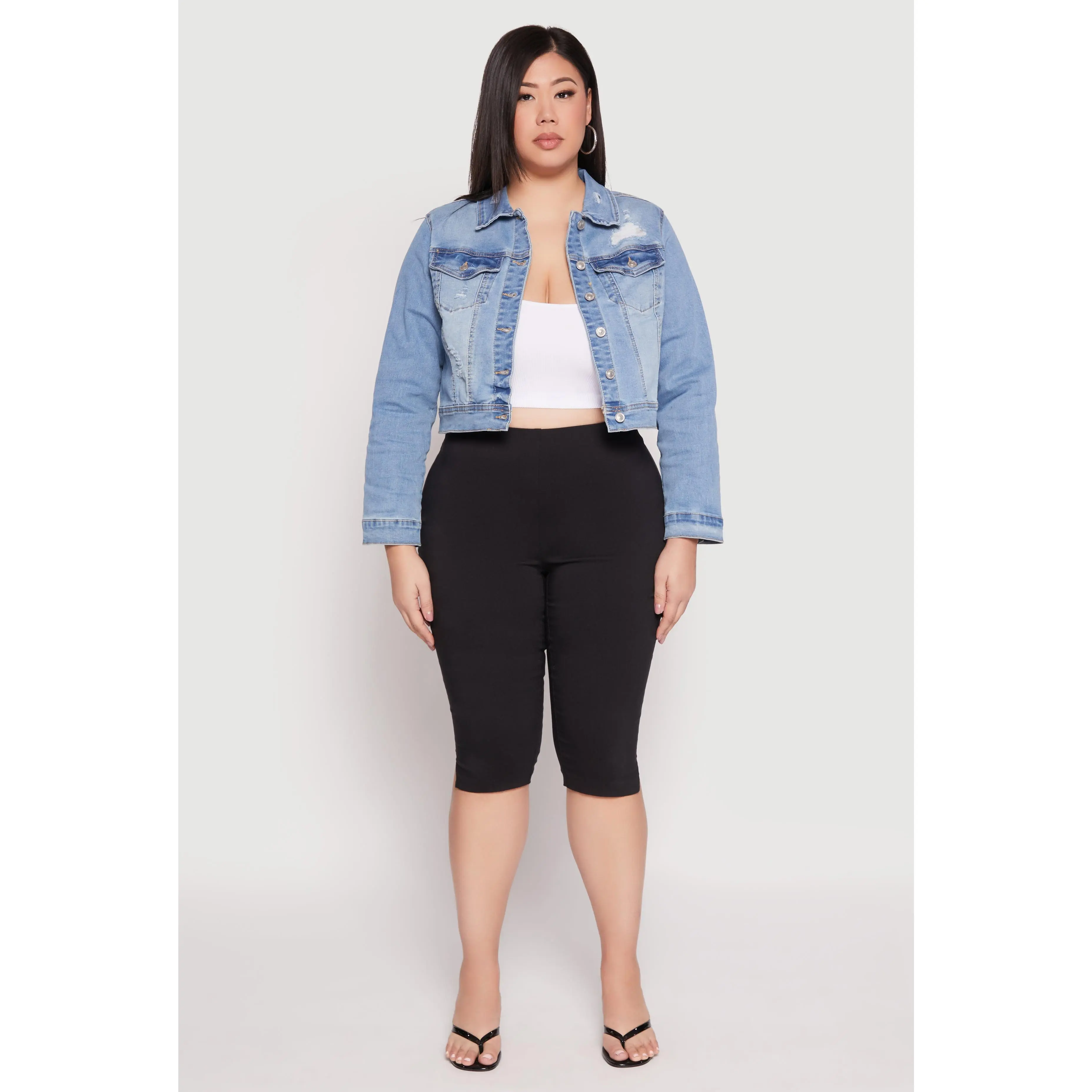 Plus Size WAX Distressed Cropped Denim Jacket