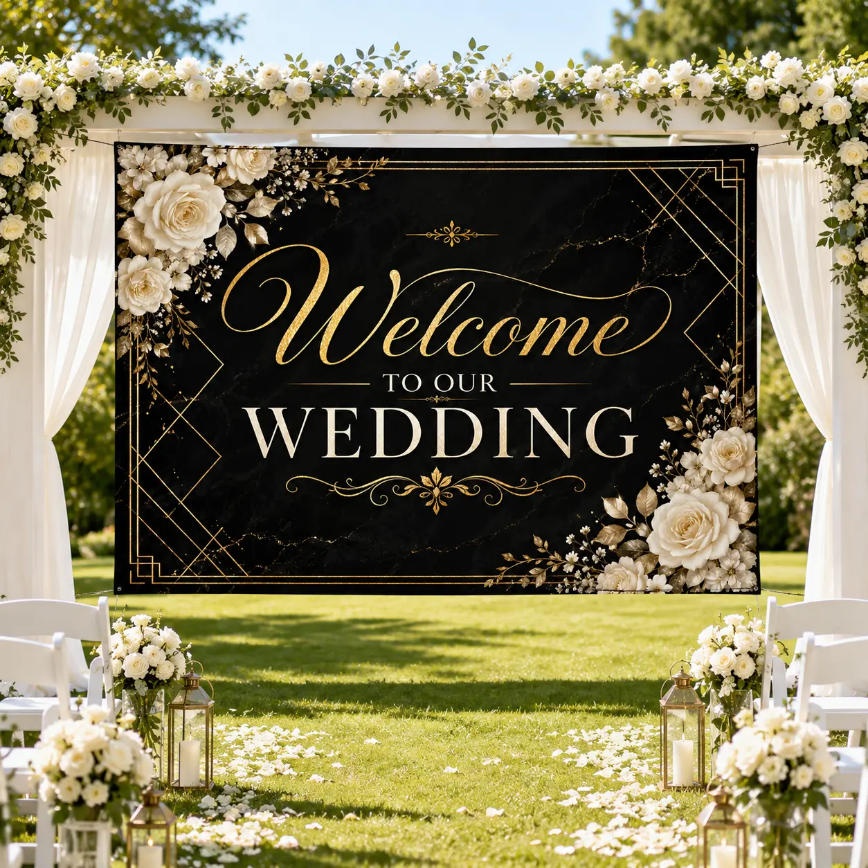 Marble Light Style 1 Floral Wedding Backdrop Tapestry - Mr and Mrs Reception Banner, Decor for Weddings, Backdrops for Photoshoot Wall Hanging for Bridal Shower