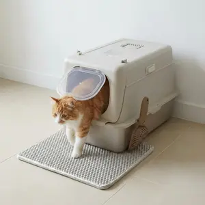 Stainless Steel Litter Box with Lid, Large Enclosed Cat Litter Box for Big Cats, Metal Cat Box with High Sided Enclosure & Scoop&Litter Mat, Odor Free, Anti-Leakage