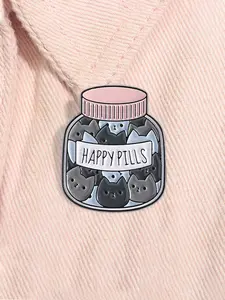 Cute Cat HAPPY PILLS Enamel Pin, Animal Cat Pill Lapel Backpack Clip, Fashion Accessory for Cat Lovers, Casual Style All Seasons