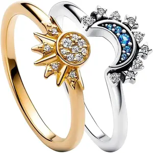 Shining Simple Sun and Moon  Zircon Ring Set as A Valentine's Day gift for your girlfriend/BoyfriendGift