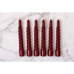 Lacquered Twisted Taper Candles, Merlot, Set of 6