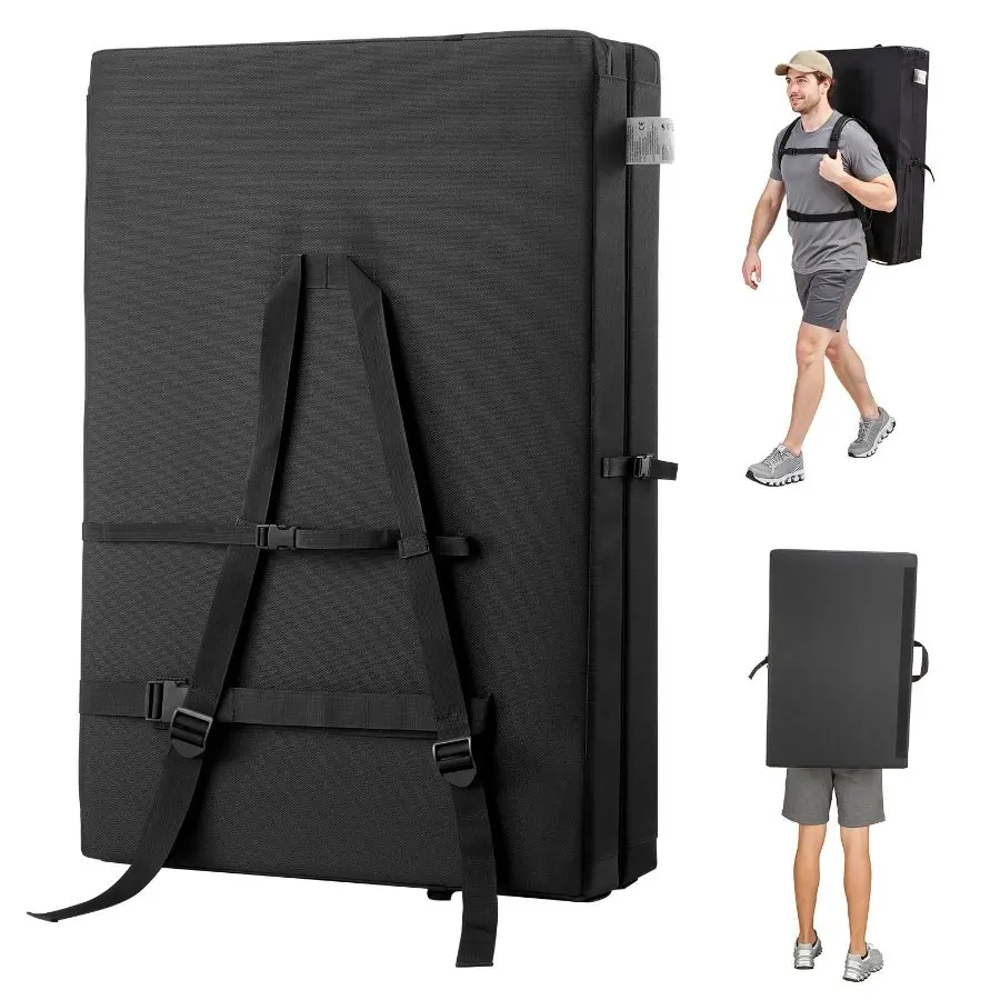 【Summerfinds】 Bi-Fold Bouldering Crash Pad, Rock Climbing Tool with Adjustable Backpack Straps, Adjustable Handle, Lightweight Foldable Design for Indoor/Outdoor Use, Folded Size 35.6x24x8.3indealsforyoudays