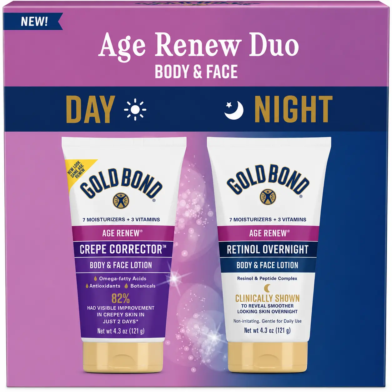 Gold Bond Age Renew Day & Night Duo Lotion Set for Body & Face, 8.6 oz | Gift set, Age Renew, Body & Face Lotions, 24hr Hydration, Crepe Corrector