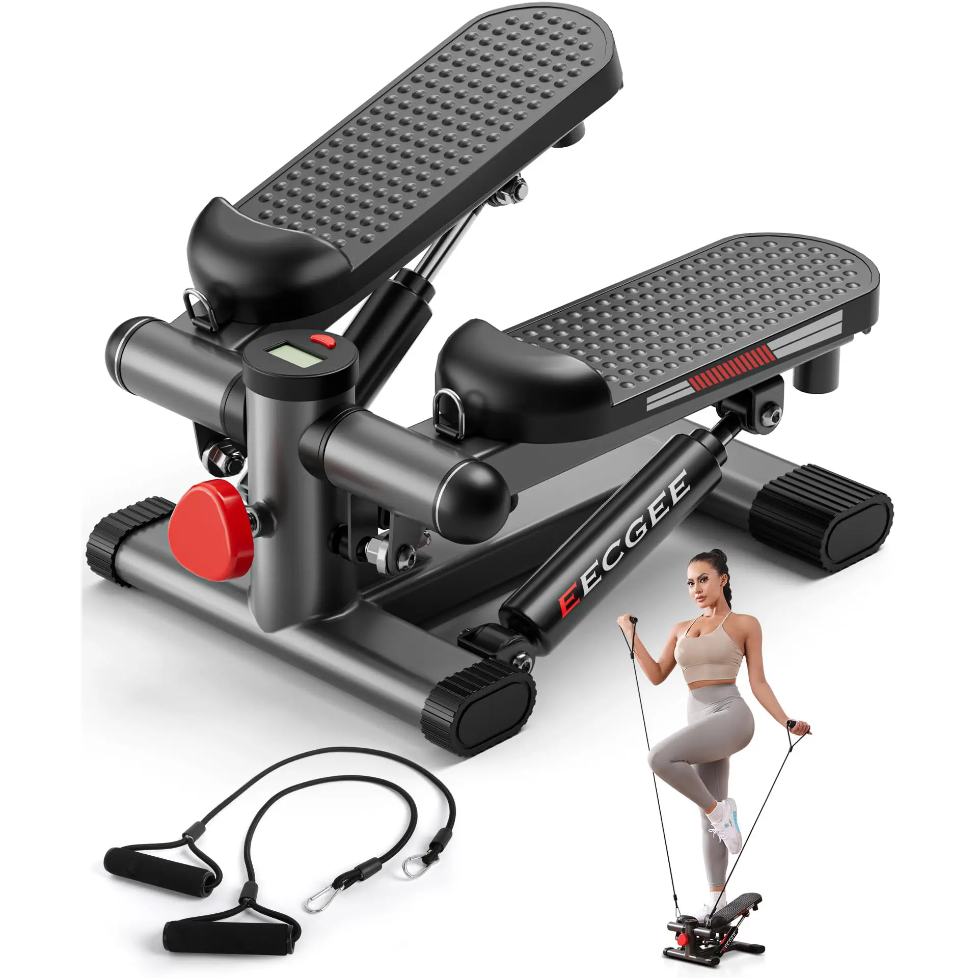 Foot Pedals Stair Stepper for Exercise, Mini Steppers with Resistance Band, Hydraulic Fitness Stepper Exercise Home Workout Equipment for Full Body Wo