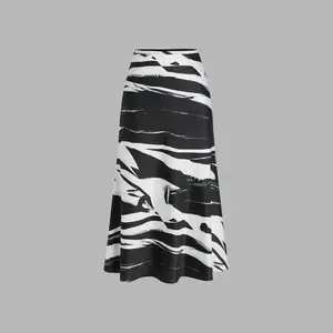 Cider [size 2-26] Satin High Waist Abstract Geometric Ruffle Midi Skirt SwimWeek