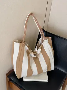Striped Large Capacity Tote Bag, Women's Fashion Casual Lazy Style Shoulder Bag, Commute Shopping Bag, Beach Vacation Versatile Handbag