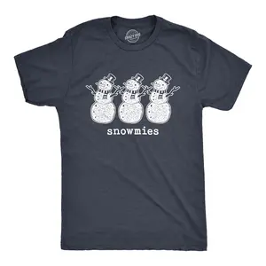 Mens Snowmies T Shirt Funny Snowmen Homies Friends Winter Season Graphic Tee Mens Funny T Shirts Cool Vintage Fashion T-Shirt Gift Classic Menswear Christmas Apparel for Men Novelty Tees for Guys Navy