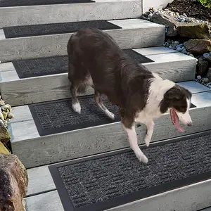 2 count 8.5" x 30" Stair Treads Outdoor for Elders and Dogs  Wooden Steps, Non Slip Stair Runner Rug Heat Insulation Rubber Backing, Gray Staircase Mat Carpet for Indoor Grip .