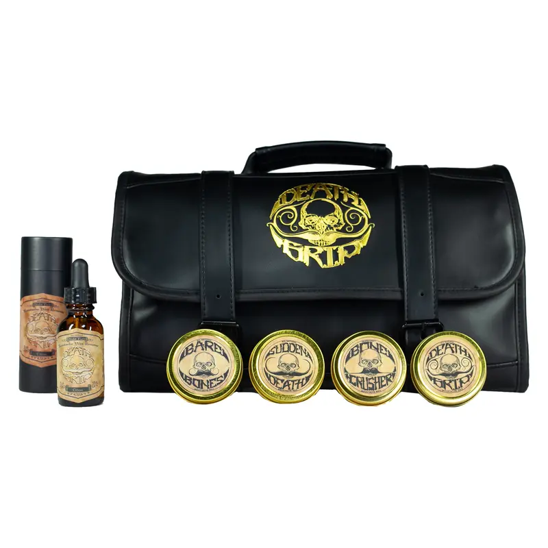 Mens Travel Dopp Kit For Mustaches & Beards | Death Grip Saddle Bag Grooming Kit