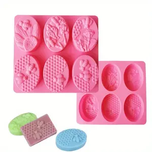 1pc Silicone 6 Elliptical Bee Soap Molds, DIY Aromatherapy Handicraft Making Soap Mold Candle Mold Molding