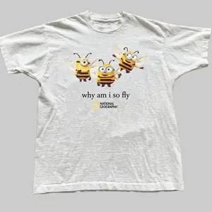 National Geographic minions “why am I so fly” white cotton t-shirt, Graphic Unisex T-Shirt, for Men and Women