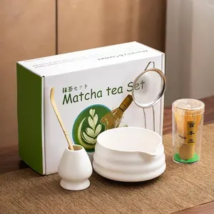 Matcha Set With Bowl, Matcha Sifter, Matcha Whisk Holder and Spoon- The  Matcha Kit for (White 5 count)