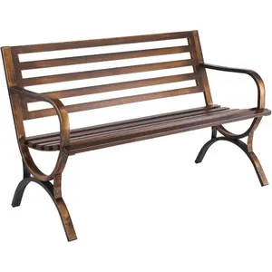 VEVOR Outdoor Bench, 50 inch, Carbon Steel Metal Frame with Slatted Pattern Backrest and Round Edge Armrests, Weatherproof Outside Bench for Patio, Garden, Park, Yard, Front Porch, Antique Bronze