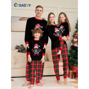 Christmas Family Matching Hats with Letter Print, 2-Piece Pajama Set, Comfortable Home Wear, Winter Holiday Clothing, Casual Fitted Style