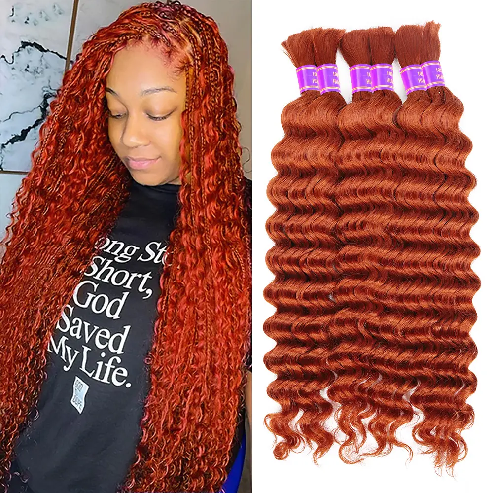 Ama Ginger Bulk Human Hair For Braiding Deep Wave Human Hair Bundles No Weft Colored Human Bundles For Women Hair Extensions 100g