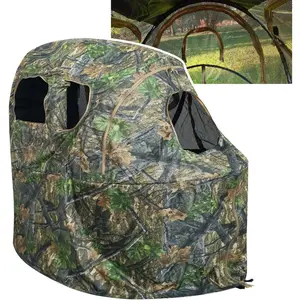 See-Through Hunting Ground Blind with Built-in Chair for Deer Hunting - 1 Person Pop-Up Camouflage Tent