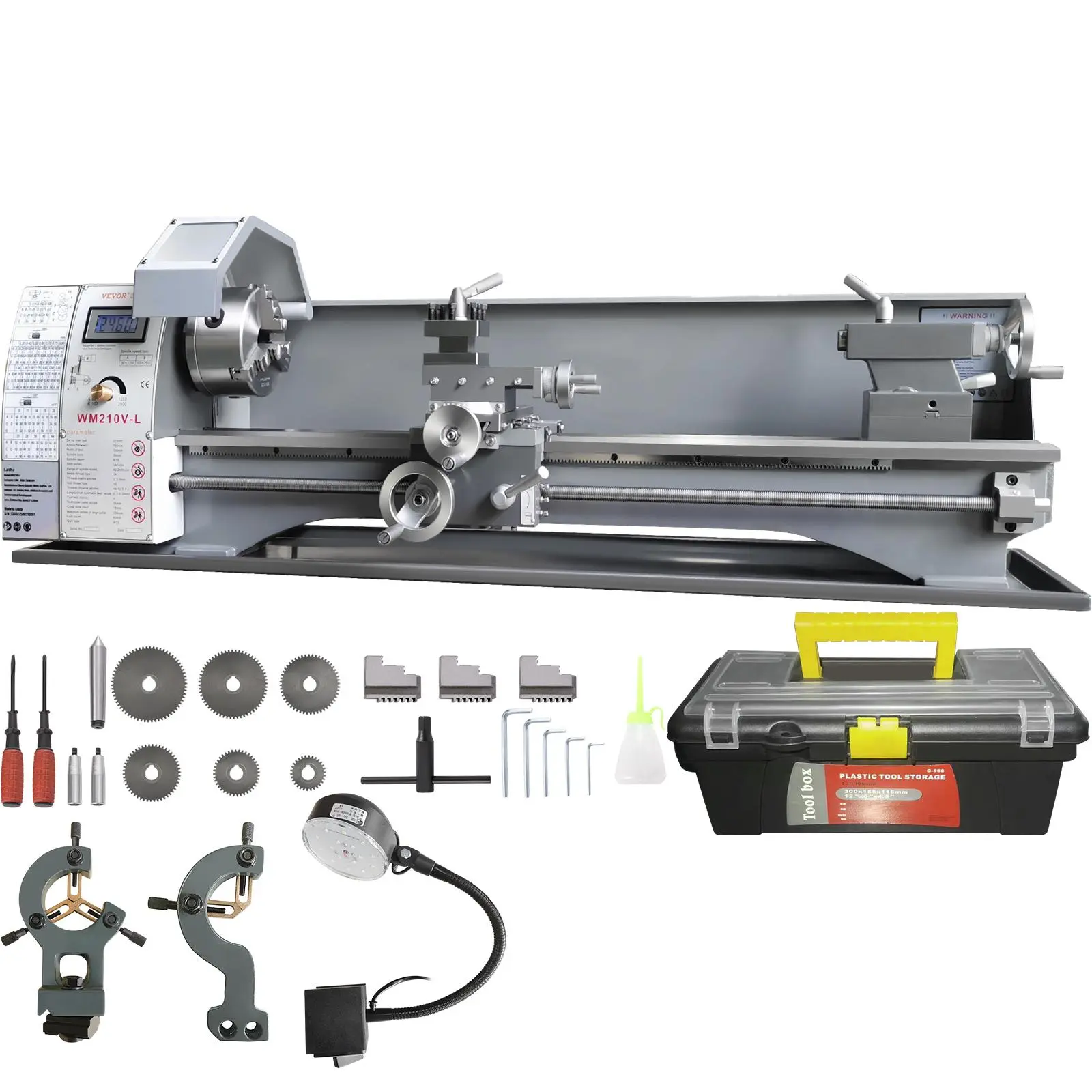 【DealsForYouDays】VEVOR Metal Lathe Machine, 211 mm x 750 mm, Precision Benchtop Power Metal Lathe, 0-2500 RPM Continuously Variable Speed, 750W Brushless Motor Metal Gears, with Tool Box for Processing Precision Parts