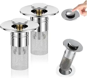 2pc Stainless Steel Bathroom Sink Plug Plug,Reinforced Stainless Steel Drain Screen, Sink Drain Filter, Pop-Up Basin Anti-Odor Bullet Core Plug Filter, Home Essential, Bathroom Accessories