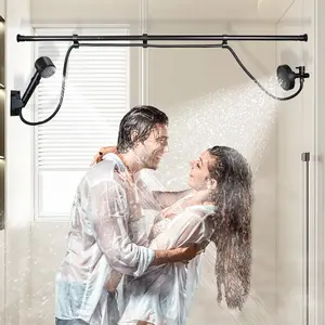 Dual Shower Head for Couples, Double Shower System for Two People, 6+3 Adjustable Spray Modes-High Pressure Tandem Showerhead with 31.5~80.7" Extendable Rod / 78.7" Long Hose, Easy Install