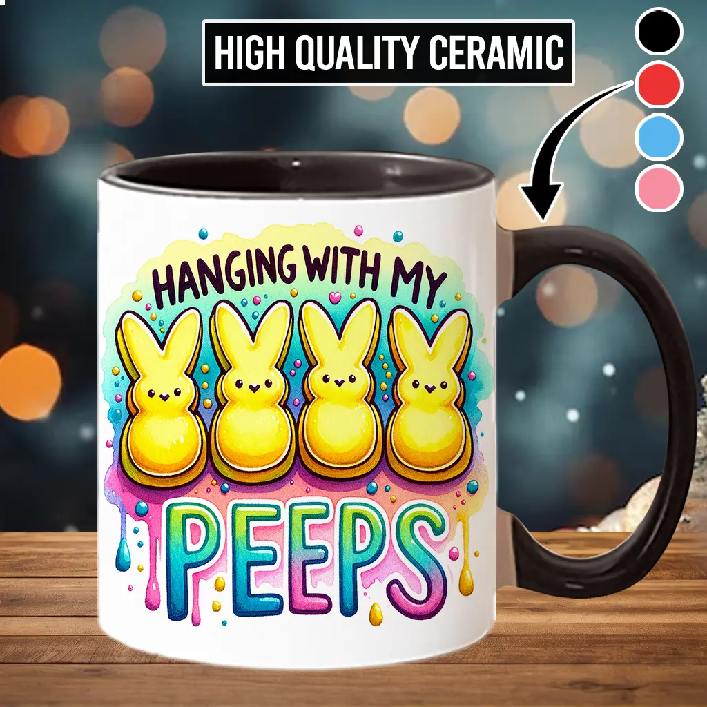 Reusable Printed Washable Ceramic Coffee Mug - Stylish Classic Durable Kitchenware Drinkware, Happy Easter Hanging Cup for "With My Peeps" Use - scs10559