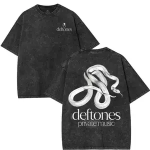 Retro Limited Vintage Deftones T-Shirt, Private Music Snake Unisex Oversized Cotton Wash Tee, Gothic Emo Punk Heavy Metal Y2K Clothes Rock Band Tshirt