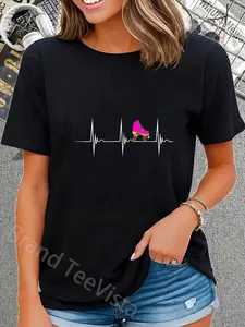 100% Cotton Unisex Rollerskates Heartbeat Pulseline Roller Skating Skater Shirt Vingate Printed Casual Round Neck T shirt