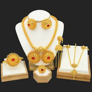 Vietnamese Sand Gold Plated Alloy Jewelry Set African Bridal Jewelry Ethelbian Women's Six-Piece Set