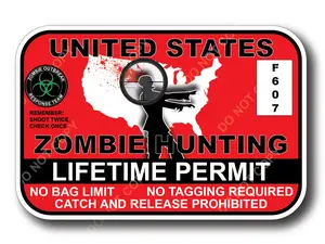 Zombie Hunting Permit Hunter decal funny gift idea made from 3M vinyl for car truck vehicle