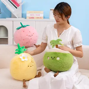 Kawaii Fruit Plush Pillow Set, 3 Styles Soft Fluffy Strawberry, Pineapple & Coconut Stuffed Toys with Legs, Cute Food Plushies for Home Decoration, Bedroom, Sofa, Kids, Adults, Birthday Gift