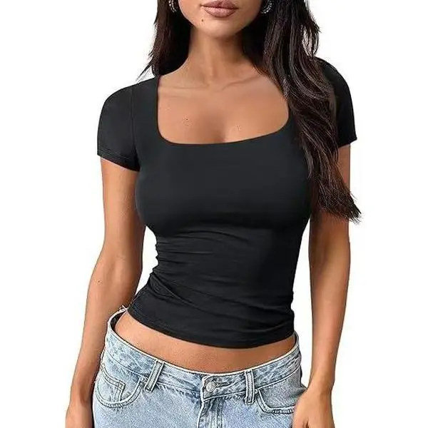 New Women's Solid Sports Top - Minimalist Fitted Cap-Sleeve T-Shirt with Round Neck for Casual Summer Streetwear, Female