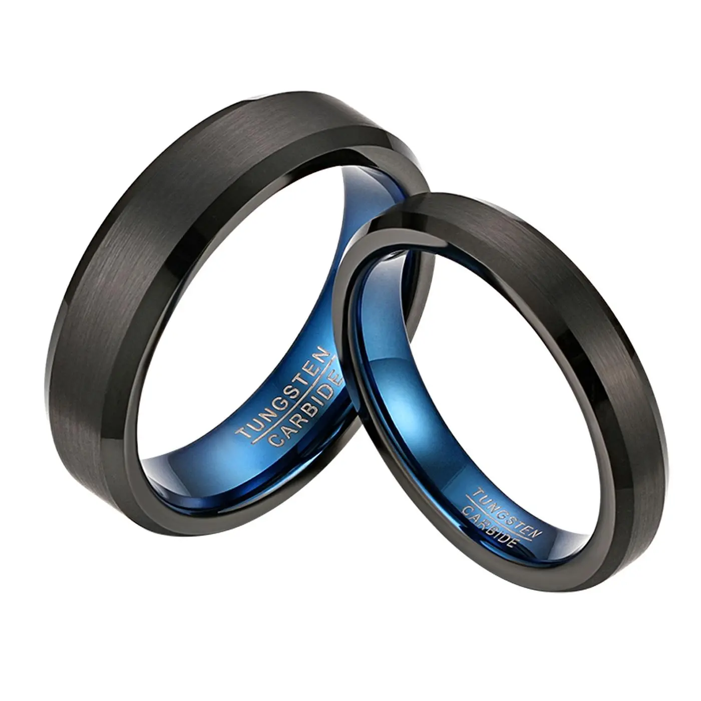 OIDEA Black Blue Two-Tone Brushed Tungsten Carbide Couple Ring 4mm Comfort Fit Wedding Band