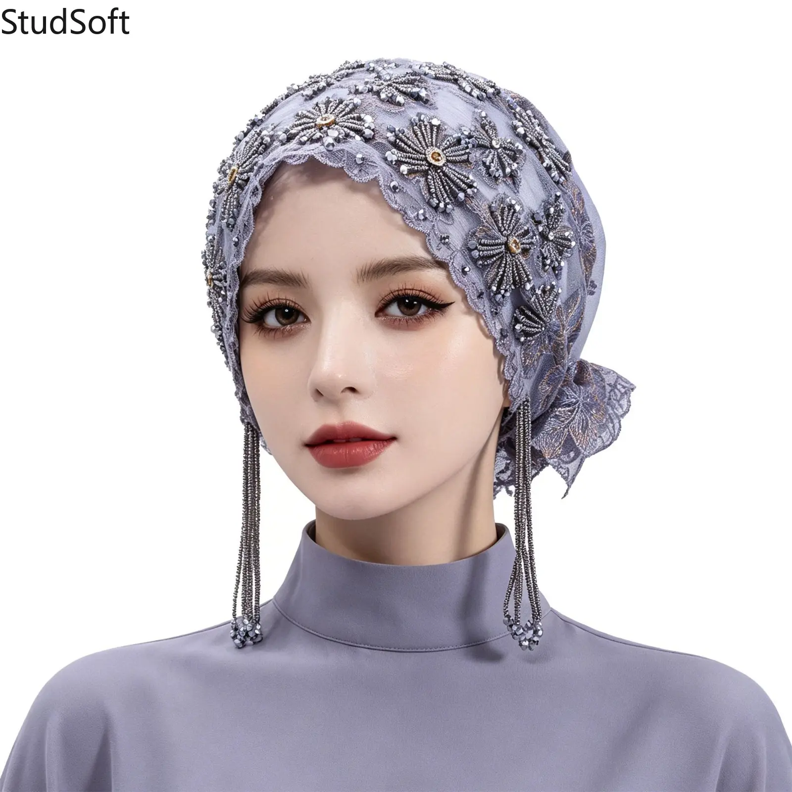 New Arrival: Intricately Beaded and Embroidered Lace Turban — Featuring Tassels and a Fishtail Silhouette — Chic and Stylish,back to school,back to school haul