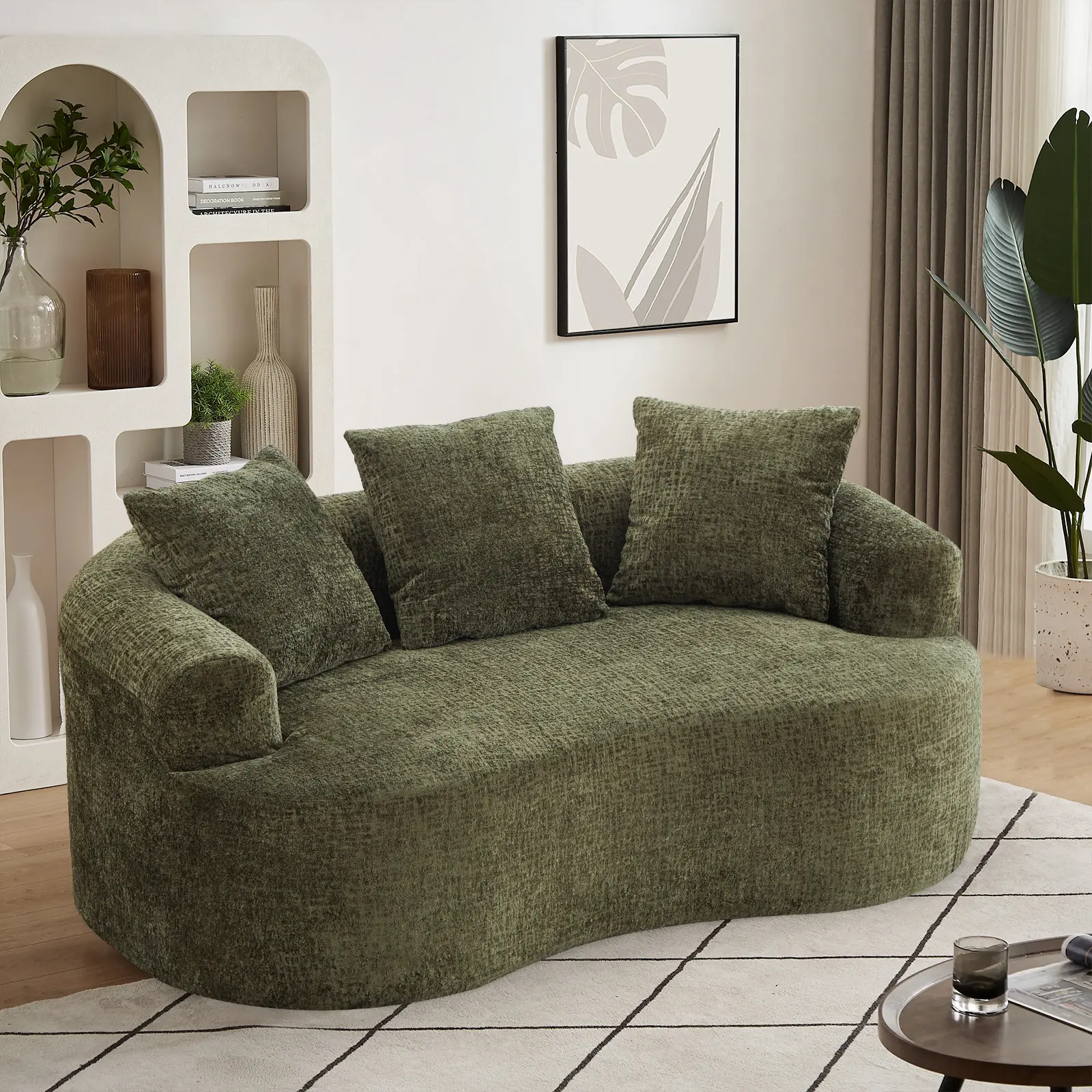 70" Boneless Loveseat Sofa Couch, Modern Comfy Curved Cloud Sofa, Chenille Deep Seat Love Seat Couches for Living Room, No Assembly