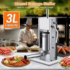 Garvee Manual Sausage Stuffer 7LB/3L – Heavy Duty 304 Stainless Steel Meat Filler for Home Kitchen Butcher Shop Dual Speed with 4 Filling Tubes Reliable and Easy to Clean