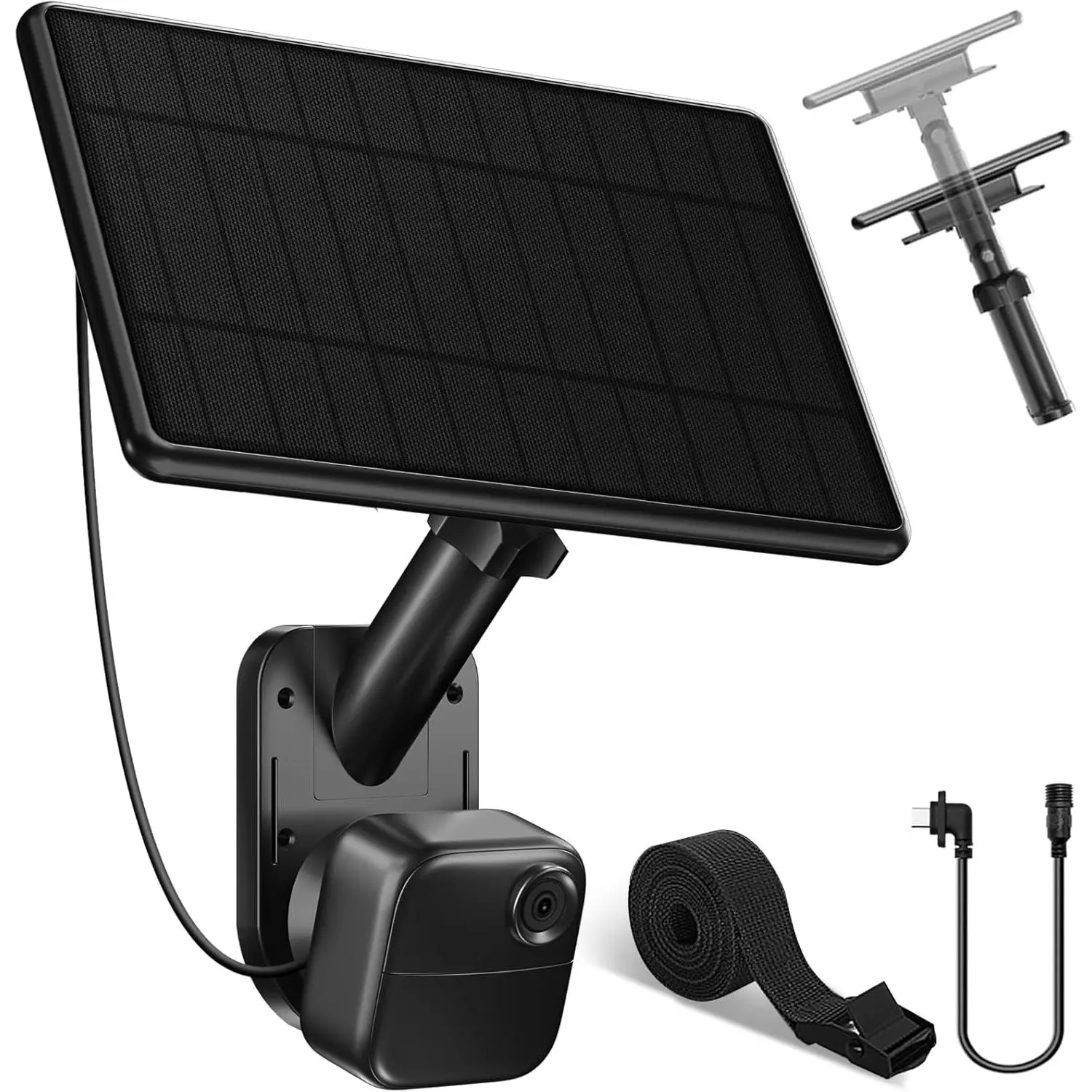 Monocrystalline Silicon Solar Panel Charger Kit for Blink Outdoor Camera, 6W 5V, 22% Energy Conversion, 360° Adjustable, IP66 Waterproof, 9*7in, USB-C to Micro USB, Continuous Solar Power, Effective Charging, Easy-to-Clean Durable Accessory