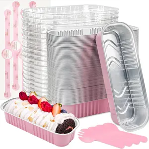 Set of 20 Mini Dessert Pans, Air Fryer Foil Cups, Aluminum Foil Cake Pans, Mini Baking Pans, with Lids and Spoons, Rectangular Aluminum Foil Baking Pans, Mini Cheesecake Molds for Parties and Picnics, Mother’s Day Gifts.