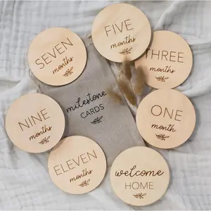Beautiful Baby Monthly Milestone Cards - The Perfect Wooden Discs for Adorable Milestone Pictures of Your Newborn Boy/Girl - 7 Reversible Circles incl. Announcement & Hello World Sign Are A Great Gift Decor Adventure