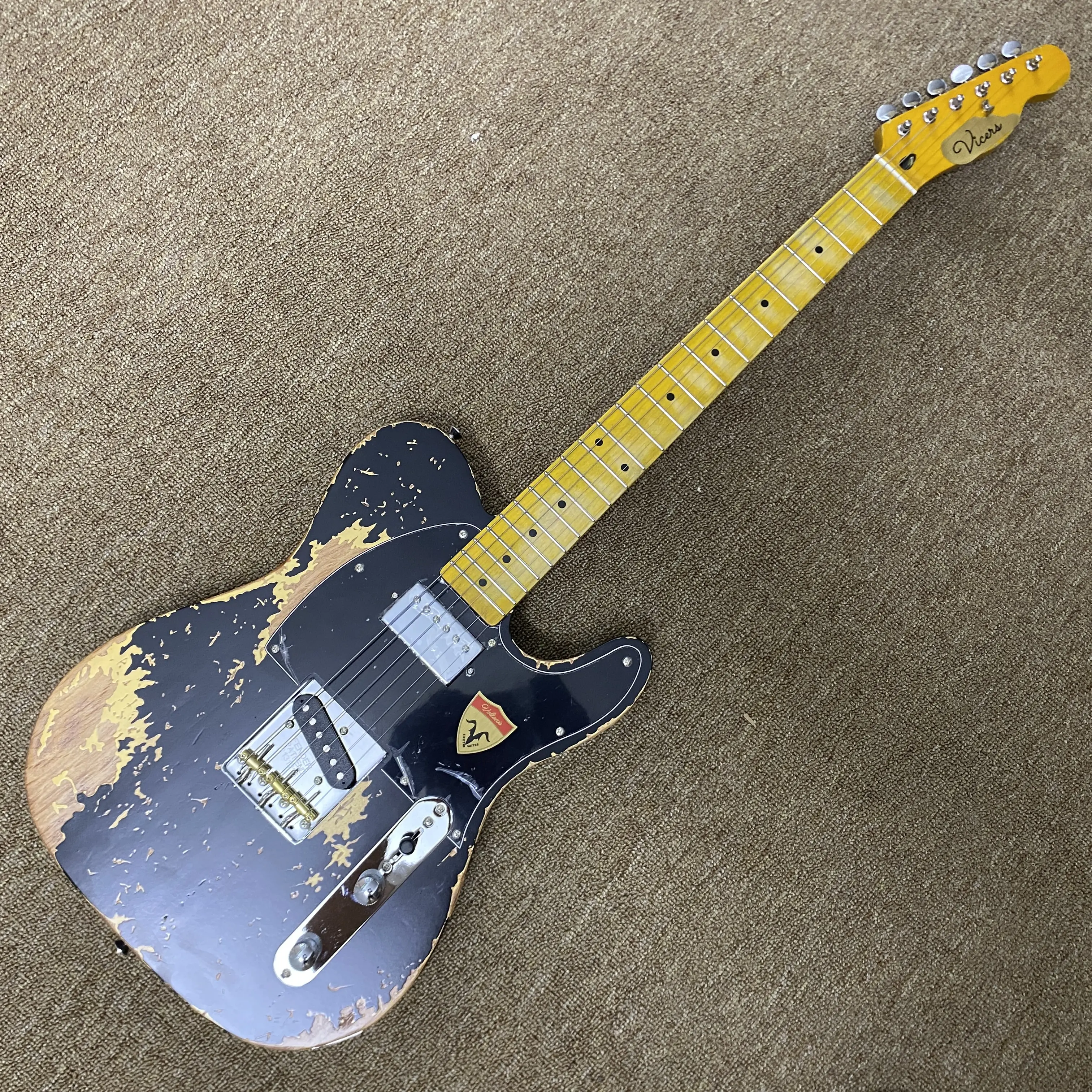 Vintage Relic TL Style Solid Body Guitar, Aged Black Finish ,Maple Neck, Alder Body