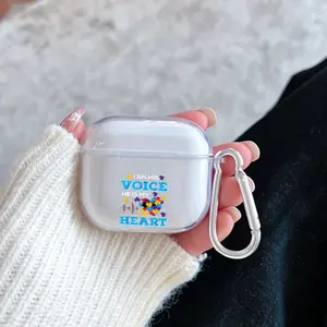Caring for Autism Pattern Protective Case for AirPods 4/3/2/1/Pro/Pro2 Soft TPU Earphone Cover, Transparent with Keychain