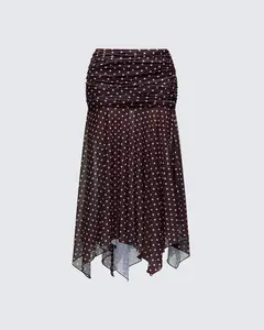 Lehlani Brown Polka Drop Waist Midaxi Skirt